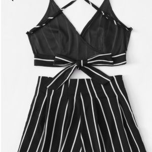 Stripe bow tie open back with shorts